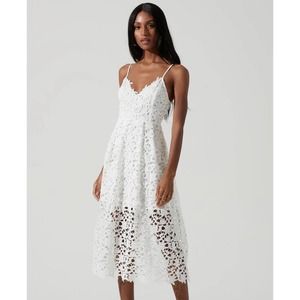 ASTR The Label Lace A- Line Floral Midi Dress in White